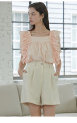 High-Waisted Linen Shorts with Pleated Front and Tailored Belt Loops