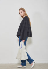 Soft-Structured Linen Blouse with Tiered Silhouette and Flared Sleeves