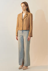 Tailored Linen Blazer with Cropped Fit, Notched Lapel, and Two-Button Front Closure