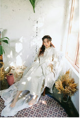 Vestido largo Elaine de lino y algodón con volantes