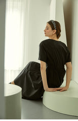 Linen Midi Dress with Square Neckline and Cinched Waist for Classic Feminine Silhouette