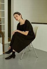 Linen Midi Dress with Square Neckline and Cinched Waist for Classic Feminine Silhouette