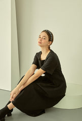 Linen Midi Dress with Square Neckline and Cinched Waist for Classic Feminine Silhouette