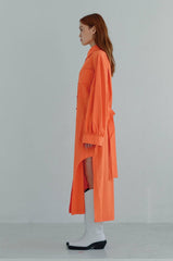 Linen Shirt Midi Dress with Belted Waist and Long Cuffed Sleeves