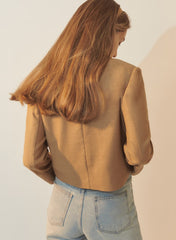 Tailored Linen Blazer with Cropped Fit, Notched Lapel, and Two-Button Front Closure