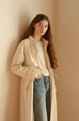 Women's Linen Midi Shirt Dress with Drawstring Waist, Button Front, and Capelet Detail