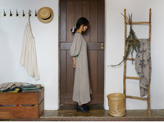 Vestido largo Jessie de lino y algodón con mangas abullonadas