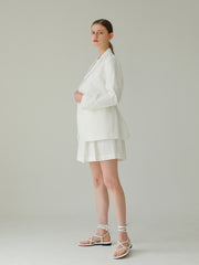 Layered Linen Short Skirt with Tailored Pleats and Minimalist Silhouette