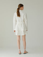 Layered Linen Short Skirt with Tailored Pleats and Minimalist Silhouette
