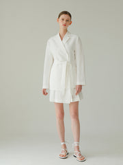 Layered Linen Short Skirt with Tailored Pleats and Minimalist Silhouette