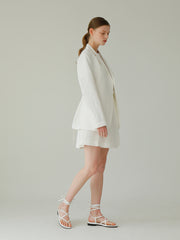Layered Linen Short Skirt with Tailored Pleats and Minimalist Silhouette