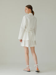 Layered Linen Short Skirt with Tailored Pleats and Minimalist Silhouette