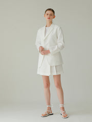 Layered Linen Short Skirt with Tailored Pleats and Minimalist Silhouette