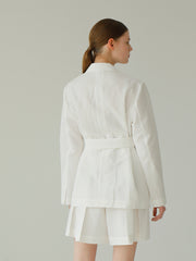 Layered Linen Short Skirt with Tailored Pleats and Minimalist Silhouette