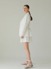 Layered Linen Short Skirt with Tailored Pleats and Minimalist Silhouette