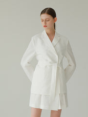 Layered Linen Short Skirt with Tailored Pleats and Minimalist Silhouette