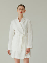 Layered Linen Short Skirt with Tailored Pleats and Minimalist Silhouette