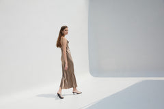 Silk Satin Cowl Neck Slip Dress for Women – Sleeveless Bias-Cut Midi Dress with Elegant Drape