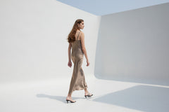 Silk Satin Cowl Neck Slip Dress for Women – Sleeveless Bias-Cut Midi Dress with Elegant Drape