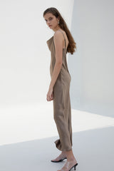 Silk Satin Cowl Neck Slip Dress for Women – Sleeveless Bias-Cut Midi Dress with Elegant Drape