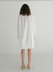 Linen Mini Dress With Contrast Stitching, Oversized Buttons And Flutter Sleeves