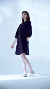 Elegant A-Line Linen Dress With Puff Sleeves And Button-Down Front For Refined Everyday Style