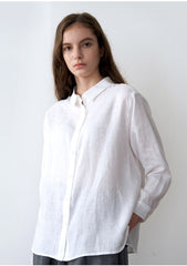 Button-Front Pure Linen Shirt for Women with Relaxed Fit and Breathable Lightweight Fabric