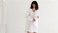 Linen Mini Dress With Contrast Stitching, Oversized Buttons And Flutter Sleeves