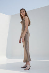 Silk Satin Cowl Neck Slip Dress for Women – Sleeveless Bias-Cut Midi Dress with Elegant Drape