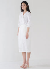 Relaxed-Fit Linen Shirt with Pointed Collar and Draped Overlap Design for Modern Minimalist Style