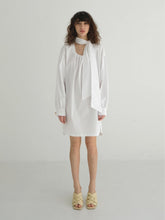 Linen Mini Dress With Contrast Stitching, Oversized Buttons And Flutter Sleeves