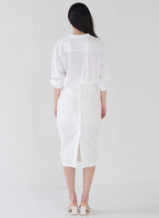 Relaxed-Fit Linen Shirt with Pointed Collar and Draped Overlap Design for Modern Minimalist Style