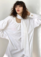 Linen Mini Dress With Contrast Stitching, Oversized Buttons And Flutter Sleeves