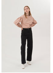 Tailored Cotton Poplin Blouse with Puff Sleeves and Crew Neckline for Contemporary Elegance