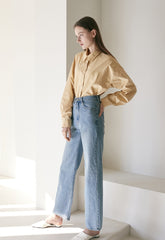 Premium Linen Long-Sleeve Shirt with Tailored Collar and Minimal Seaming for Effortless Style