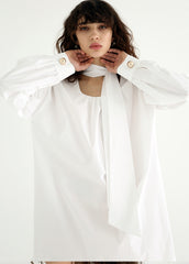 Linen Mini Dress With Contrast Stitching, Oversized Buttons And Flutter Sleeves