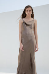 Silk Satin Cowl Neck Slip Dress for Women – Sleeveless Bias-Cut Midi Dress with Elegant Drape