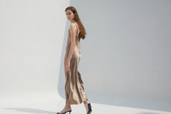 Silk Satin Cowl Neck Slip Dress for Women – Sleeveless Bias-Cut Midi Dress with Elegant Drape