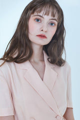 Chic Short-Sleeve Linen Dress with Belted Waist and Tailored Silhouette for Women