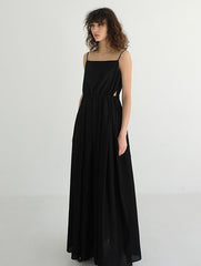 Linen Blend Puff Sleeve Midi Dress with Button Front and Contrast Trim Details