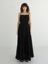 Linen Blend Puff Sleeve Midi Dress with Button Front and Contrast Trim Details