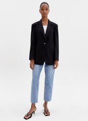 Relaxed-Fit Linen Blazer With Notched Lapels And Front Patch Pockets For Modern Tailoring