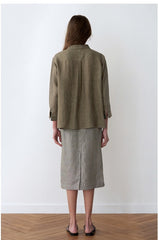 Breathable Button-Up Women’s Long Sleeve Linen Shirt with Relaxed Fit and Soft Collar