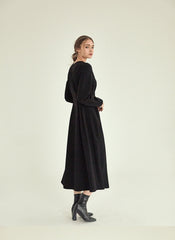 Elegant Linen Midi Dress with Button-Front Closure and Long Sleeves for Women