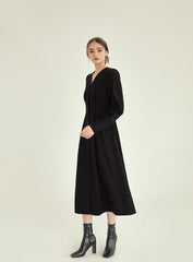Elegant Linen Midi Dress with Button-Front Closure and Long Sleeves for Women