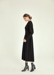 Elegant Linen Midi Dress with Button-Front Closure and Long Sleeves for Women