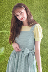 Gingham Check Linen Midi Dress with Ruffled Hem and Twisted Back Strap Detail for Women