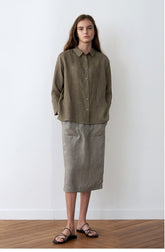High-Waisted Midi Skirt In Breathable Linen With Back Vent And Straight Silhouette 4o