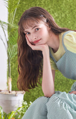 Gingham Check Linen Midi Dress with Ruffled Hem and Twisted Back Strap Detail for Women