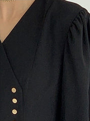 Linen Midi Shirt Dress With Contrast Collar, Puff Sleeves, And Button Front Detail